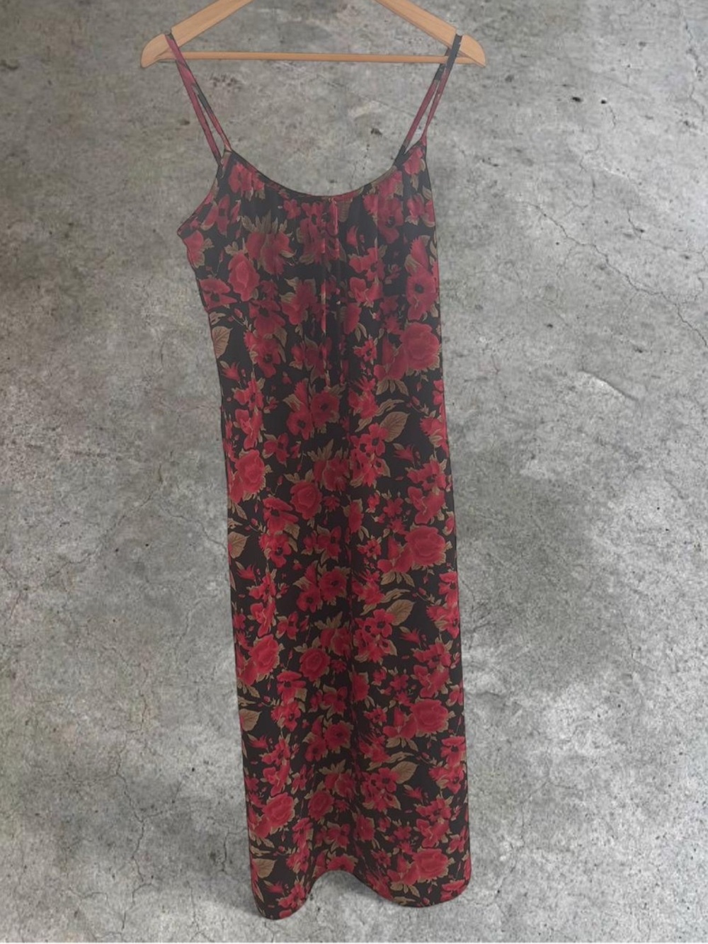 Women's Floral Maxi Slip Dress - Black with Red Floral